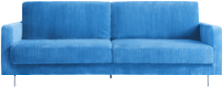 niebieska dwuosobowa kanapa z nóżkami na niebieskim tle