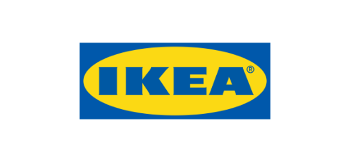 company logo created from a blue rectangle with a yellow ellipse in the center and blue capital letters IKEA