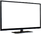 rectangular PC monitor with a white screen on blue background